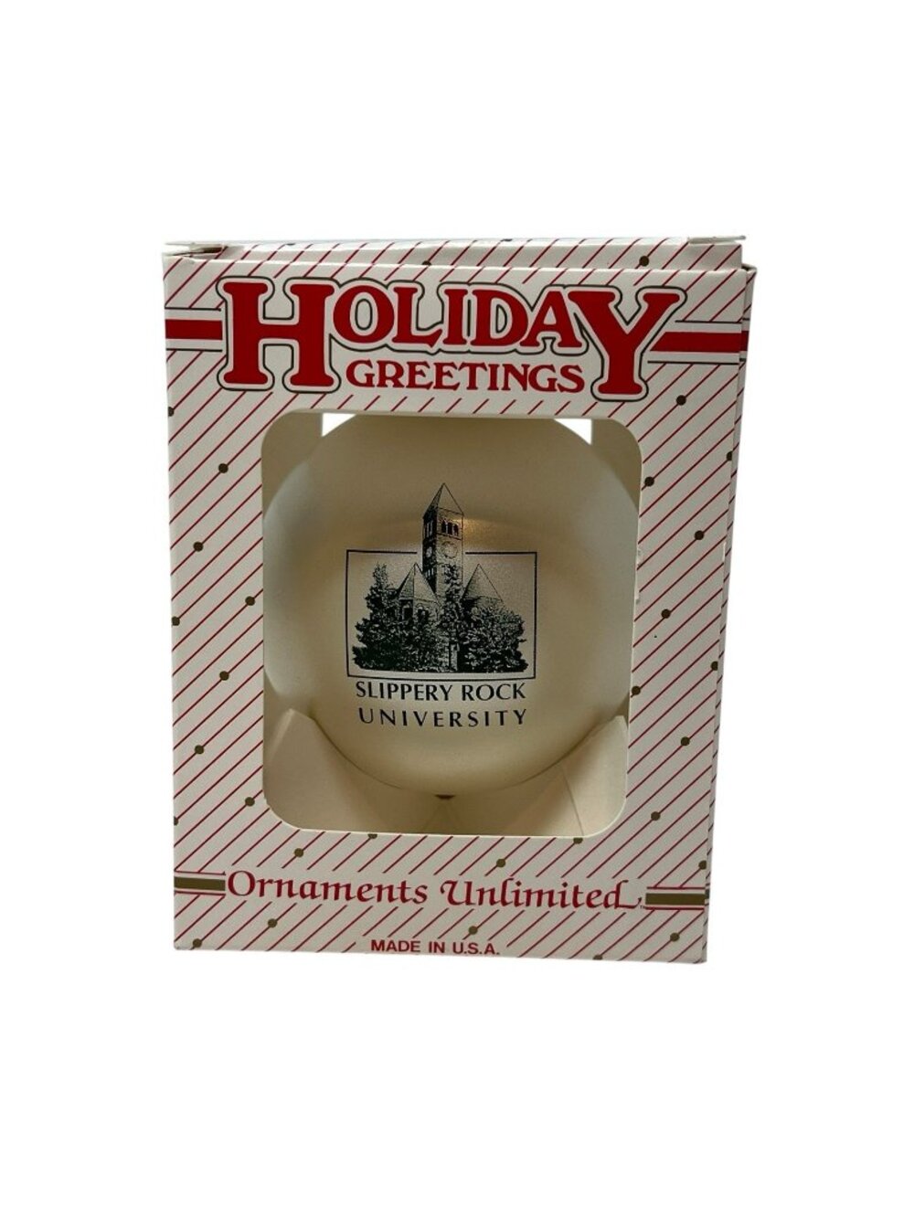 Slippery Rock University Vintage Satin Bulb Christmas Tree Ornament SRU PA New